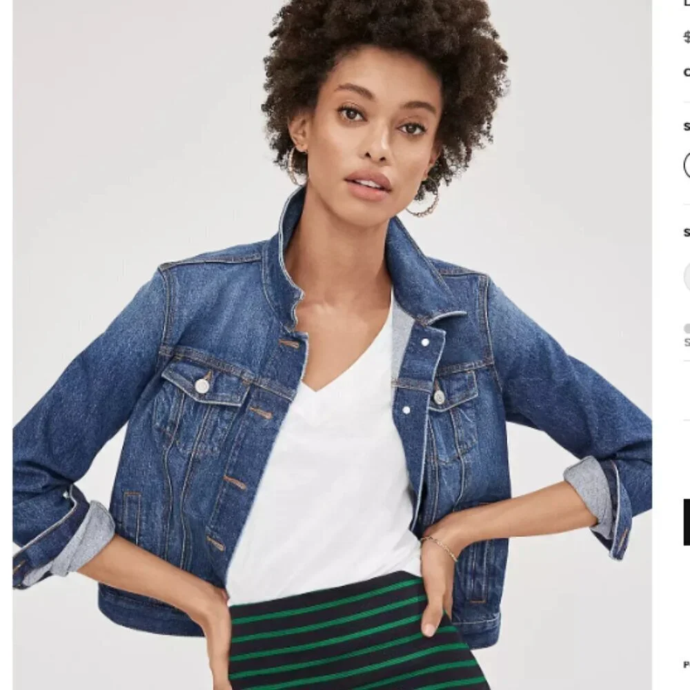 LOFT Denim Trucker Jacket in Classic Indigo Wash Size XS - Picture 4 of 10